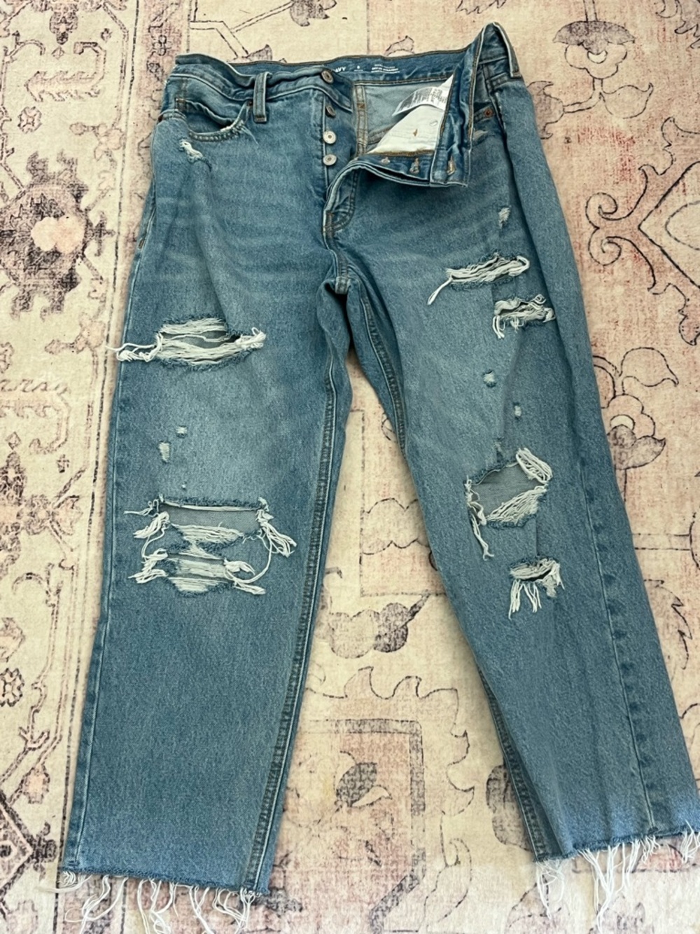 Old Navy Light Blue Distressed Straight Leg Jeans